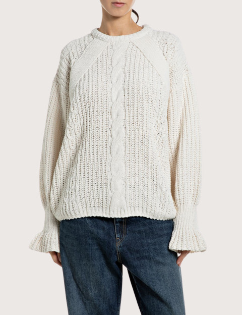 Pull Femme en Maille Oversize Ecru C05Z